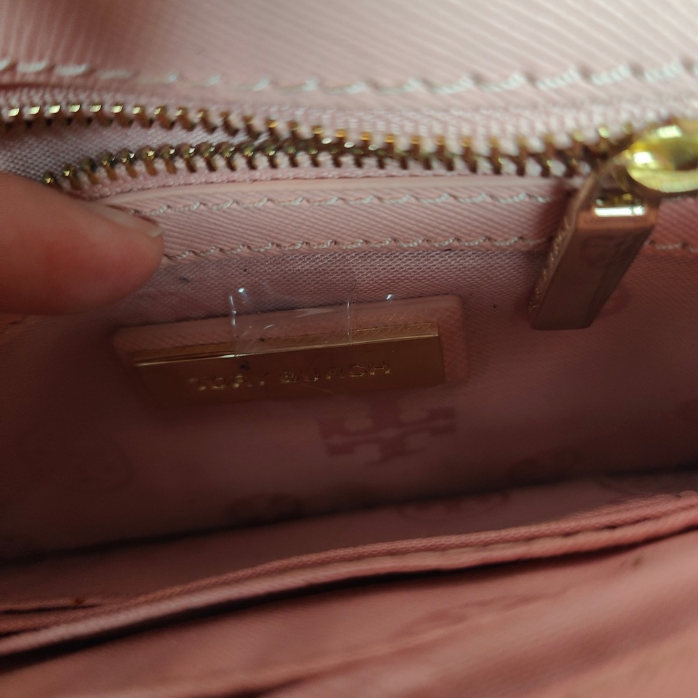 Tory Burch Leather Slim Diana Flap Clutch Blush Pink Saffiano Preppy FLAWS - Picture 9 of 12